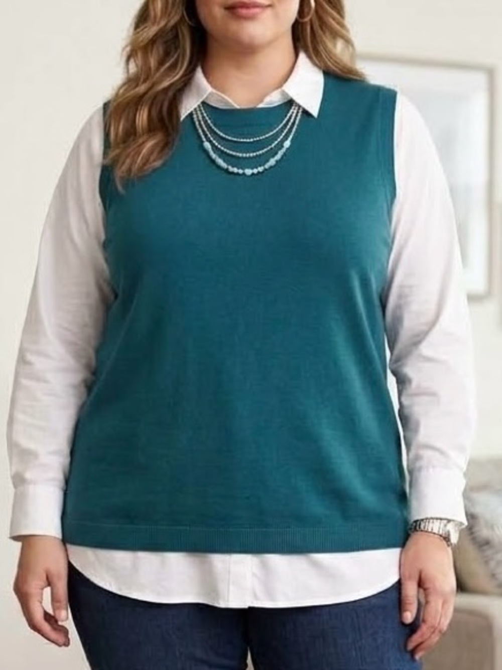 Lane Bryant Teal Crewneck Sleeveless Sweater Vest